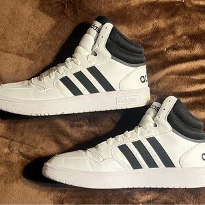 Adidas Men's White and Black High-Top Sneakers